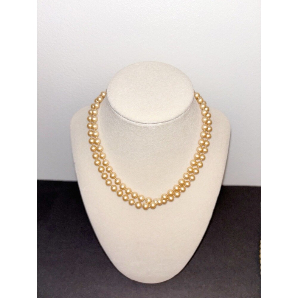 Vintage Monet 28 Inch Single Strand Faux Pearl Necklace Gold Tone Clasp